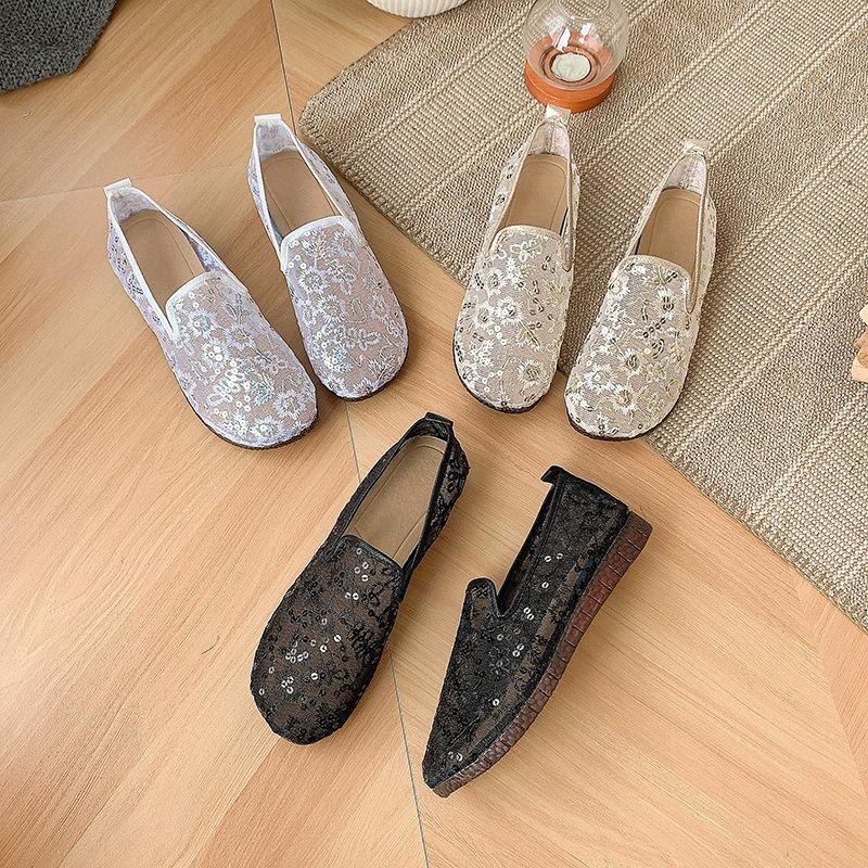 Old Beijing cloth shoes women's net shoes beef tendon soft sole non-slip one pedal in the elderly mother shoes KS breathable and comfortable