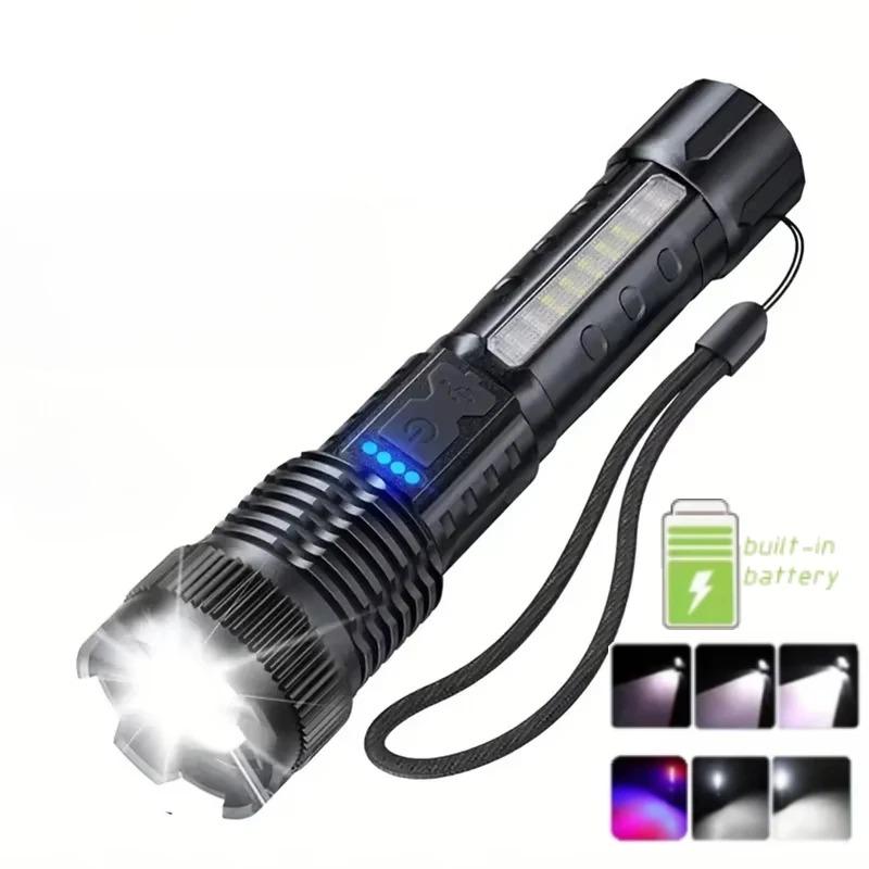 

High Power LED Flashlight Portable Type-C Rechargeable Lamp Built-in Battery Telescopic Zoom Torch Light Camping Hand Lantern 1200mAh