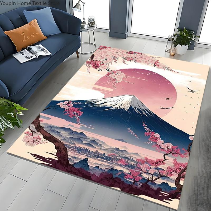 Japanese Cherry Blossom Mount Fuji 3D Large Area Kids Carpet for Home Living Room Child Rugs Bedroom Sofa Doormat Floor Mat Gift