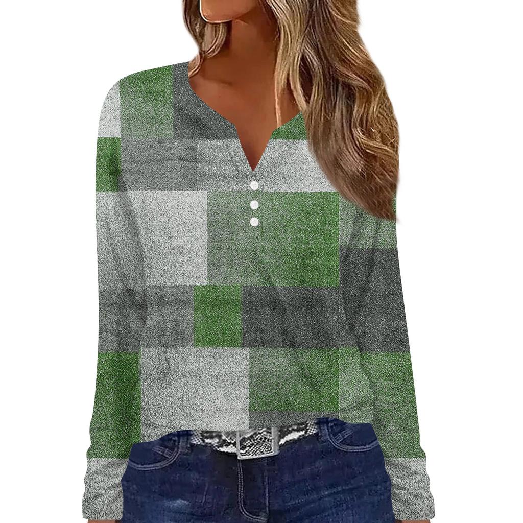 Women's T Shirt Tee Button Print Long Sleeve Daily Weekend Fashion Basic V Neck Regular Top