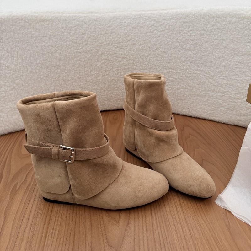 Retro small inner height increase round head short boots women's autumn and winter belt buckle medium tube thin temperament fashion boots