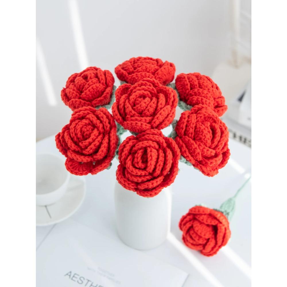1/3pcs Artificial Handmade Crochet Rose Finish Product Outdoor Garden Arch Wedding Bridal Bouquet Home Bonsai Party Diy Gift Box