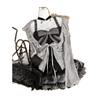 Süßes Lolita Dreiteiliges Set für Frühling und Herbst Schnürung Rüschen Strickjacke Sexy Enganliegend Trägerloses Weste Oberteile Hohe Taille Raffung Röcke