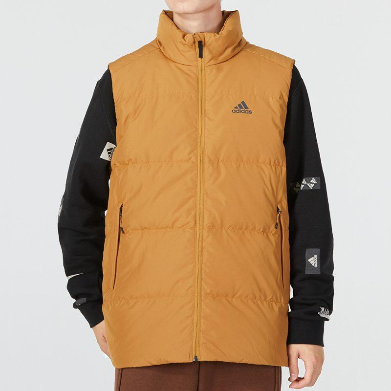 Adidas Down Vests Men's Brown Stand Collar Moderate Other HN4404