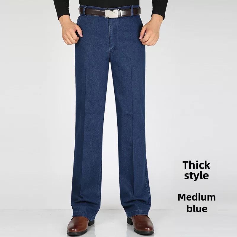 Pantaloni de denim elastic cu talie înaltă pentru bărbați de vârstă mijlocie - pantaloni casual de afaceri de toamnă/iarnă