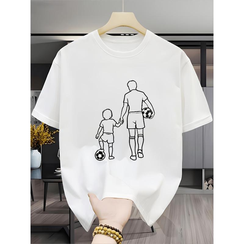 European sizes Men's Father & Son Soccer T-Shirt - Matching Parent-Child Crew Neck Short Sleeve Shirt, Suitable for Sports, Daily Wear & Outings