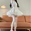 Pure desire puffy sexy lace dress women's autumn new long-sleeved waist temperament Spice girl pleated A-word short skirt