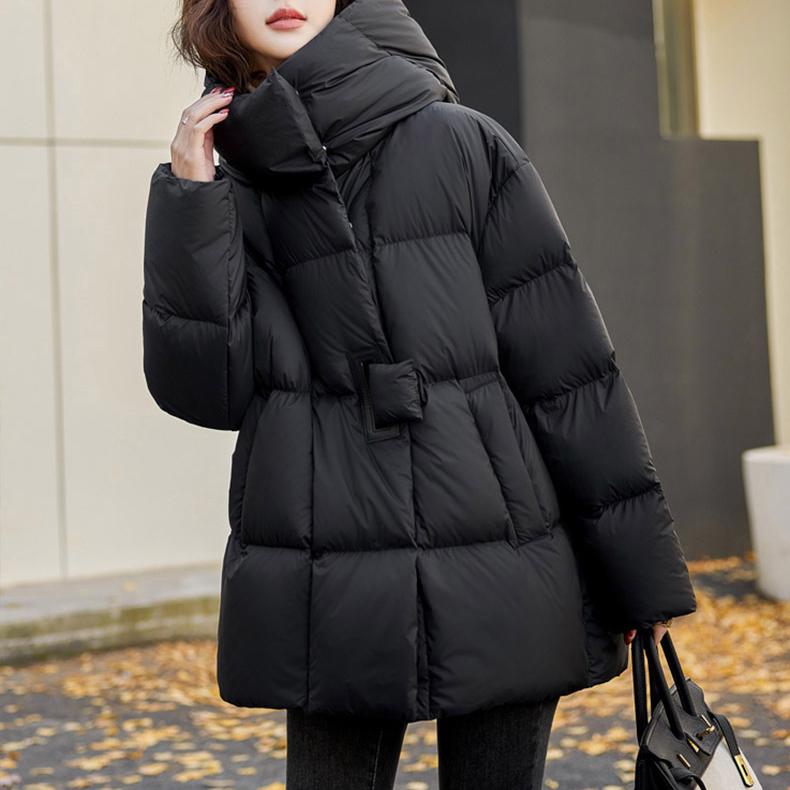 Daunenjacke mit Kapuze für Damen, Winter, mittellang, neue Mode, weiße Entendaunen, Übergröße