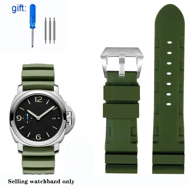 Black Blue Green Orange Watchband Silicone Rubber Watchband Men's 22mm 24mm For Panerai 111 441 386 Sport Soft Strap Free Tools