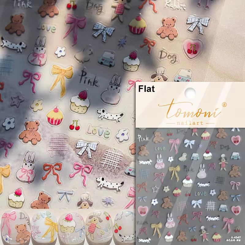 Lovely Strawberry Rabbit Cartoon 5D Embossed Reliefs Self Adhesive Nail Art Decorations Stickers 3D Manicure Decals