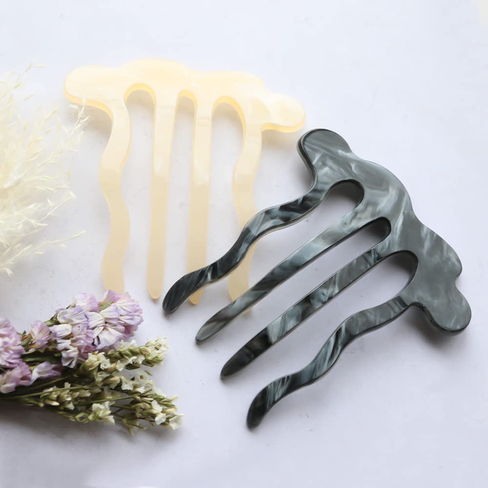 JewelVOX Hair Kanzashi Hair Accessory for Marbled Nuanced Wave Stylish and Popular for Adults Comb, Women, Updo, (Gray)