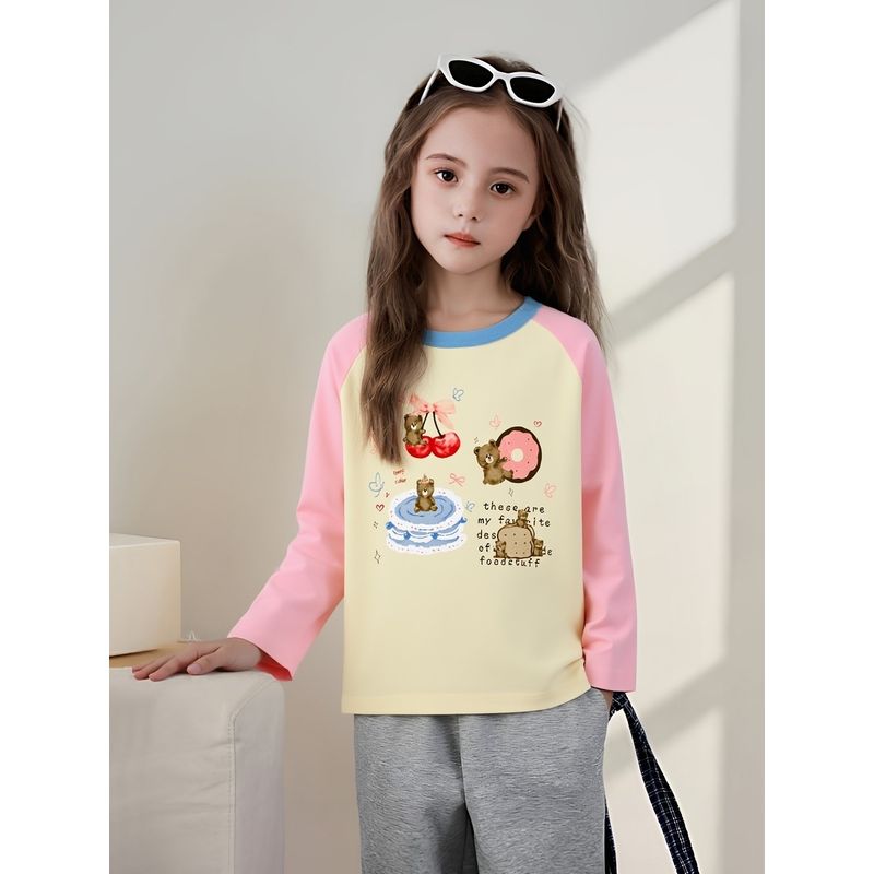 27Home Brand Export Children's Clothing Spring New Arrivals Korean Style Girls' Pure Cotton Base Shirt Children's Cartoon Long-Sleeve T-Shirt