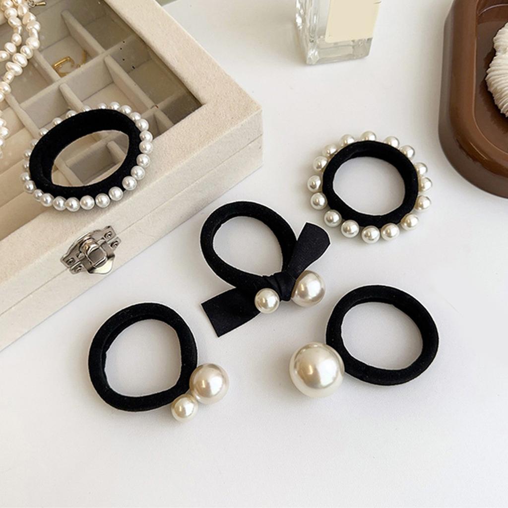 5PCS NonSlip Hair Tie With Artificial Pearls Design High Stretch Hair Tie Hair Styling Accessories For Women Hairstyles