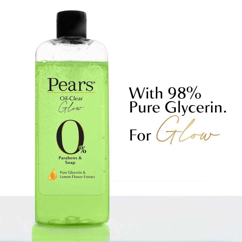 Pears 98% Pure Glycerin Oil-Clear Glow Body Wash with Lemon flower extract and 0% Parabens & Soap for an Oil-Clear Glow, 250 ml