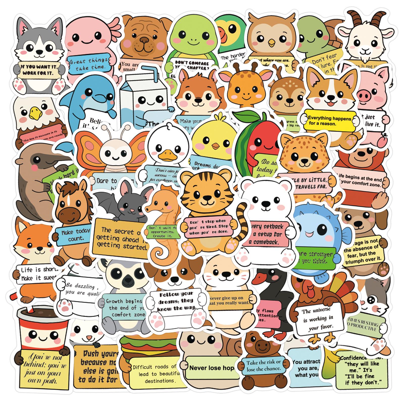 60-Pack Motivational Animal Cartoon Stickers for Stationery, Luggage, Guitar, Skateboard, and DIY Decals