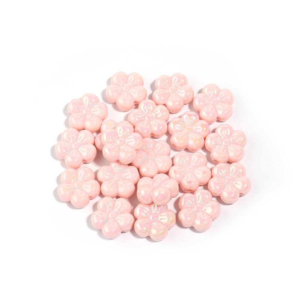 10pcs Colorful Acrylic Flower Beads Plated Color Five Petal Flower Big Hole Loose Beads For Jewelry Making DIY Bracelet Necklace