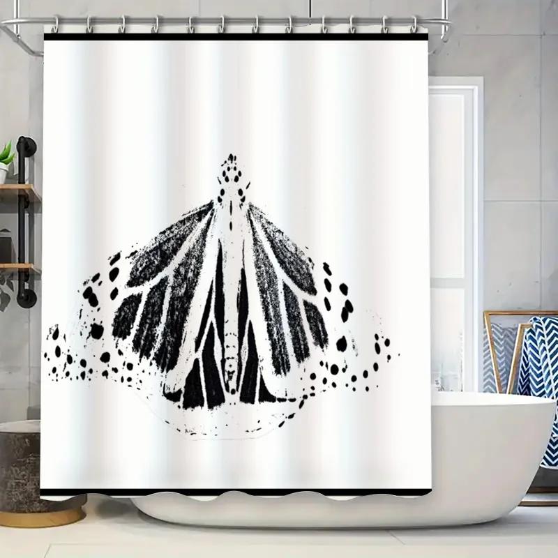 

Black White Butterfly Print Waterproof Shower Curtain Bathroom Decor For Modern Home Design W60H190(CM)-1 Pcs
