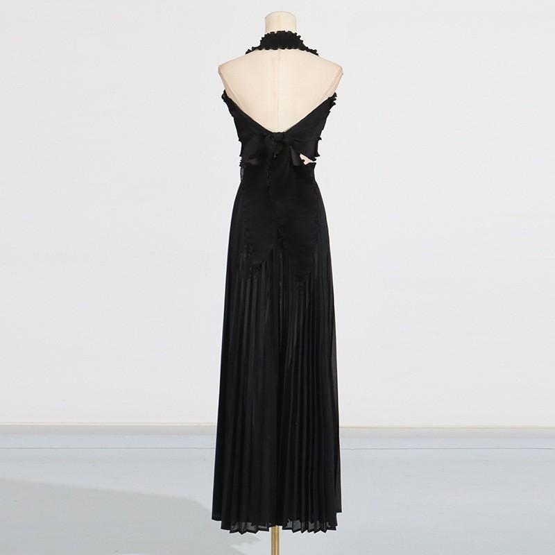 Fashionable Sexy Pleated Suit Women's Neck Ruffled Top With High-waisted Wide-leg Pants