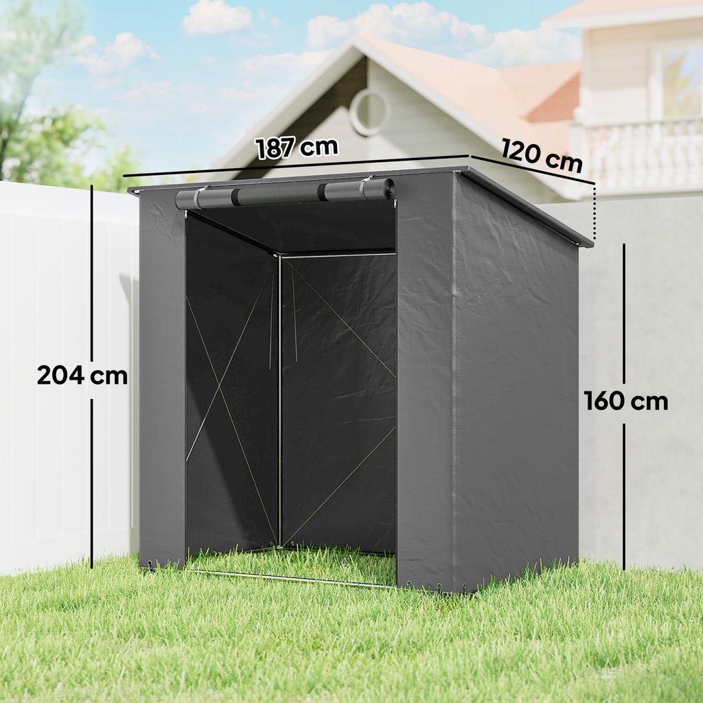 Tarpaulin Garage 1.9x1.2 m Waterproof Garage Tent with Roll-up Zipper Door, Ventilation Window, Dark Grey