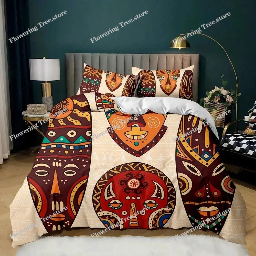 Pharao Bettwäsche-Sets, King Size 3D Altes Ägypten Stamm Dekor Bettdeckenbezug Set für Erwachsene Ägyptische Pyramide Polyester Bettbezug