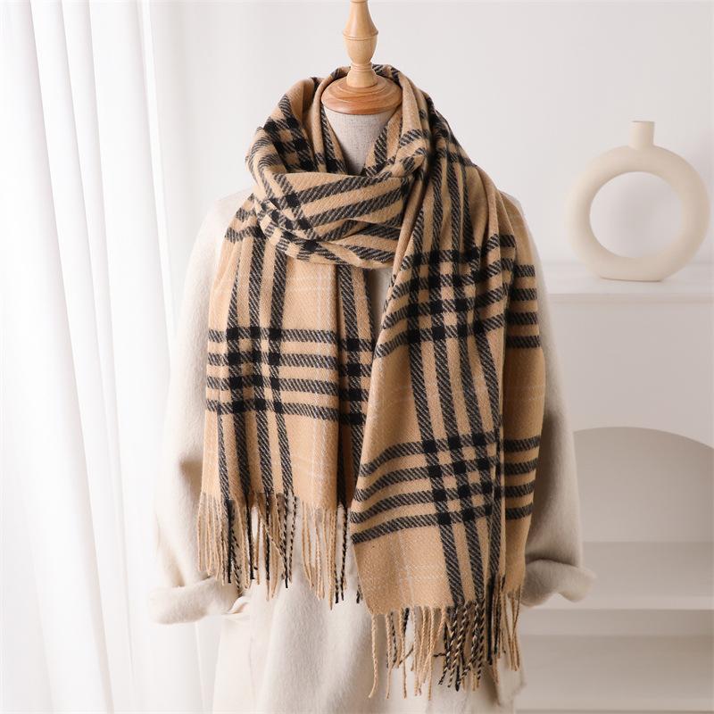 Retro British Style Imitation Cashmere Plaid Warm Shawl Scarf Autumn And Winter Fashion Atmosphere Versatile Fringed Scarf Women