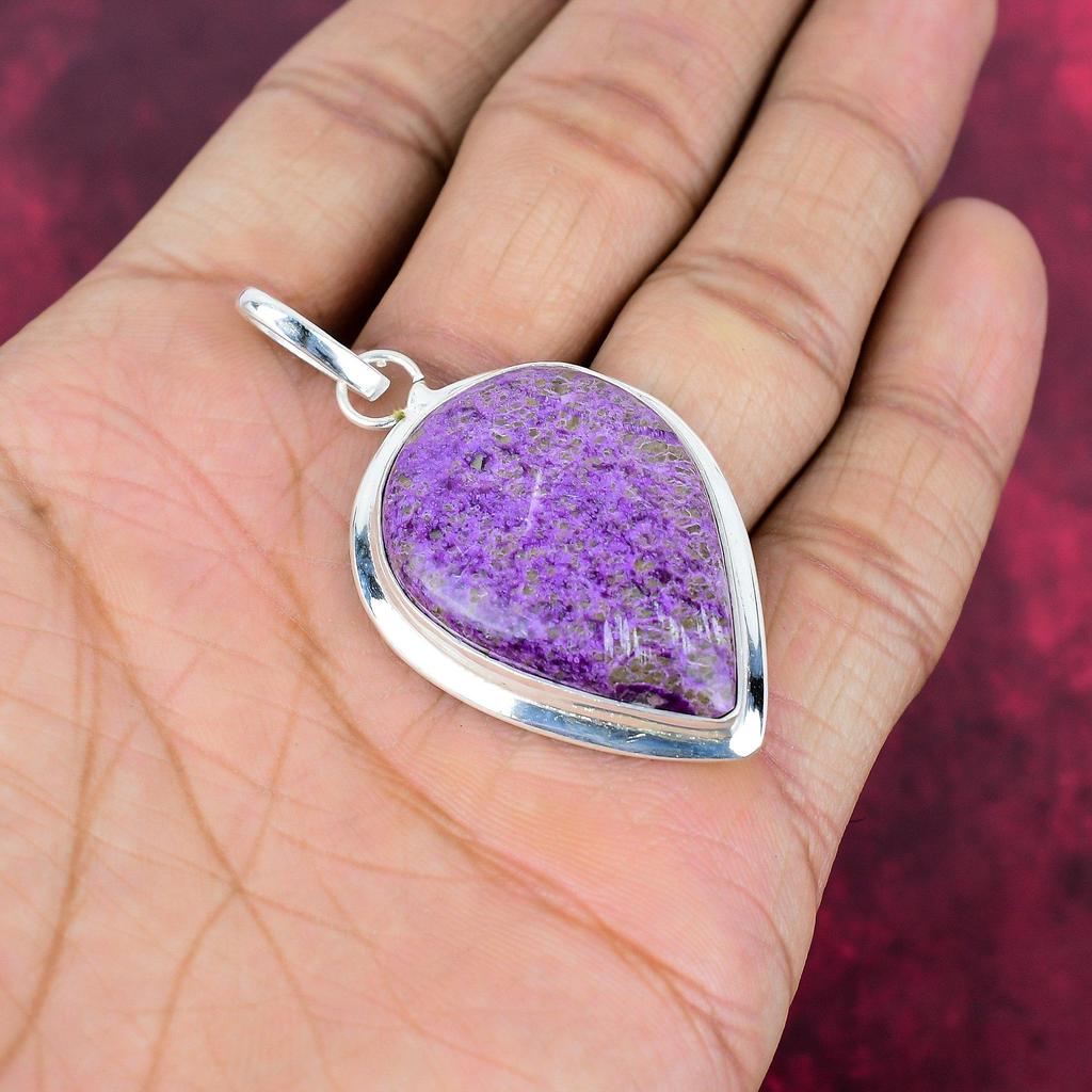 Bijoux en purpurite, pendentif en argent sterling massif 925, bijoux en pierres précieuses faits à la main, cadeaux pour femme, pendentif tout neuf