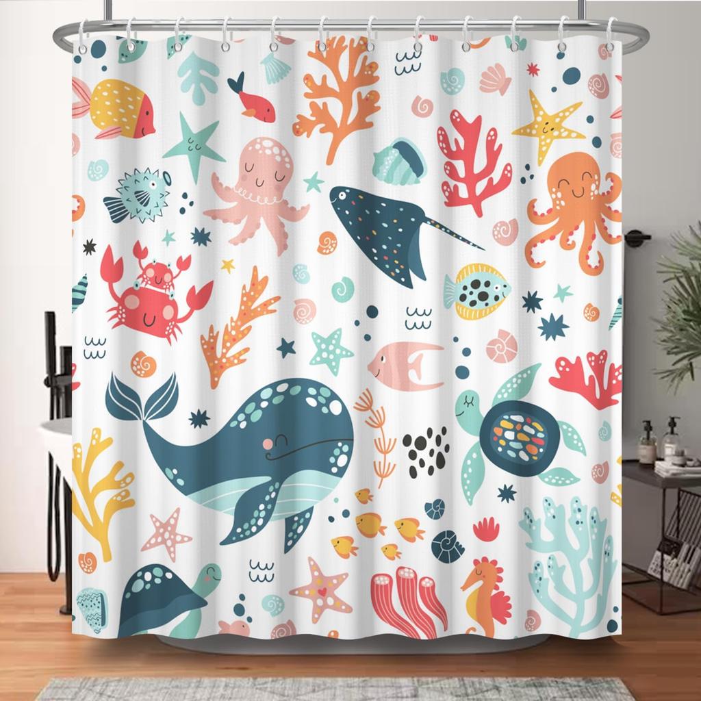 Waterproof Fabric Shower Curtain-Cute Black Cat Animal Print Bathroom Curtain for Kids, Funny Bath Curtain with Hooks Bathroom