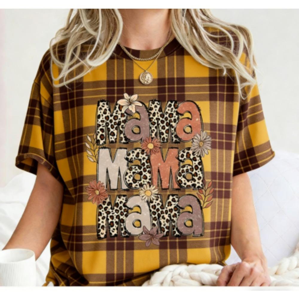 Funny Striped Flower Leopard Mama Print Kids Short Sleeves T-Shirt Loose Casual Summer Outdoor Street Boy and Girl Tees Tops