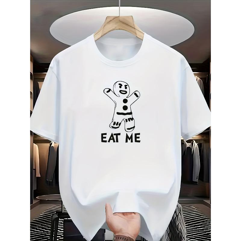 

European Size Round-neck Short-sleeve T-shirt Featuring a Gingerbread for Man Design on the Front with EAT ME Printed Text. The Gingerbread for Man S белый