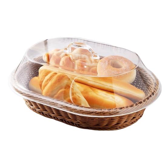 Brotkorb aus Rattanimitat mit Acryldeckel zur Aufbewahrung von Lebensmitteln, Servieren, multifunktional, gewebt