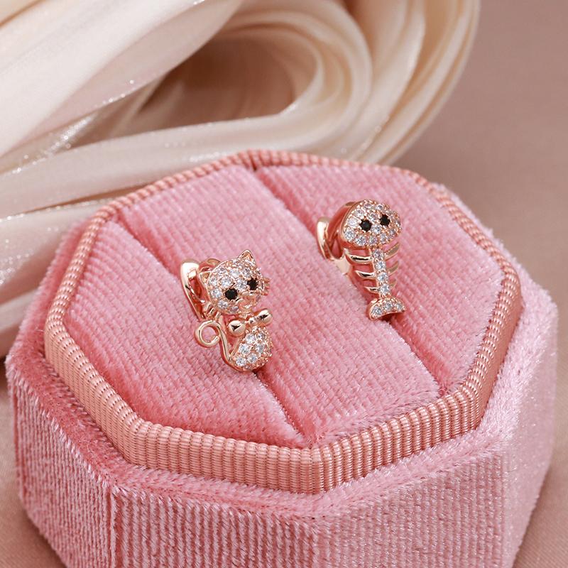 Kinel Cute Cat Drop Earrings For Women Zircon Full Paved Romantic Party Stud Earring Gift
