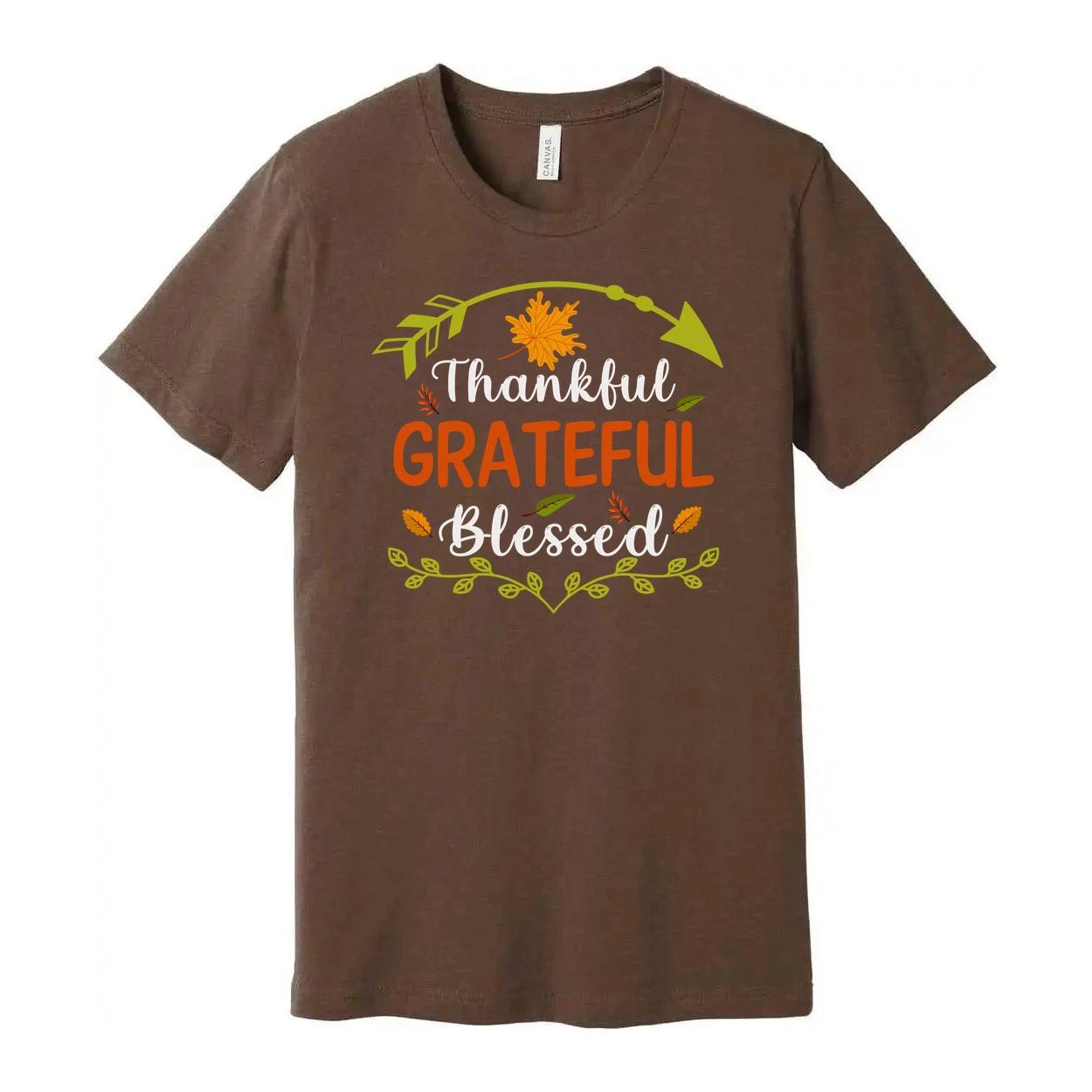 Thankful Grateful Blessed Thanksgiving Unisex T Shirt With Autumn Floral Design 3XL