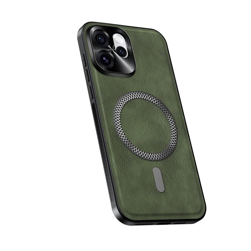 Applicable to OPPO Reno15Pro metal lens magnetic mobile phone case plain leather Reno14Pro anti-drop protective case