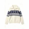 Womens Retro Fair Isle Knit Half-Zip Turtleneck Sweater Loose Oversized Winter Pullover