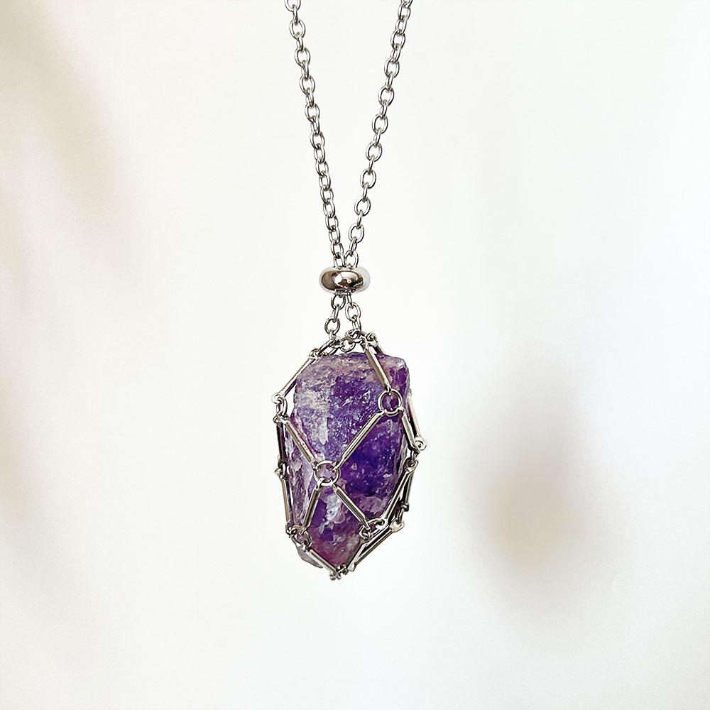 Raw Crystal Holder Necklace Cage for Stones DIY Adjustable Natural Gemstone Pendant Necklace Jewelry Colorful 2-4cm