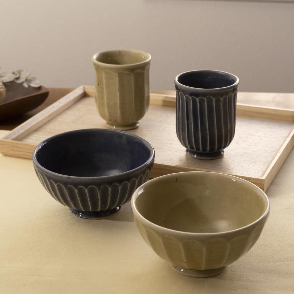 Tatara Teacup Finely Carved Made in 10503 (150cc), Craftsman's Teacup, Indigo, Ceramic, Japan,