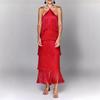 GY fashion neck fringed backless slit dress