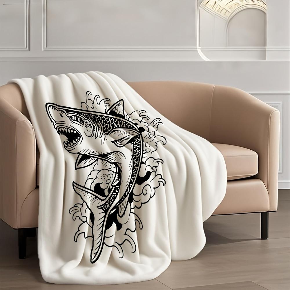 Tattoo Fish Art Throw Blanket Japanese Style Design for Living Room Decor Gift for Him OceanHomeStyle70x100