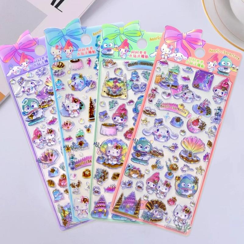 Kawaii KT My Melody Clown Fish 3d Relief Crystal Sticker Diy Mobile Phone Decor Sticker Student Hand Account Stickers Stationery