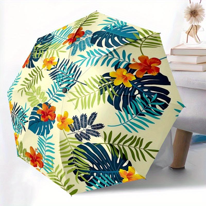1pc Tropical Leaves Auto Open/Close Umbrella with One Touch Button,, Windproof Design   Lightweight Portable Umbrella for Women & Men6129