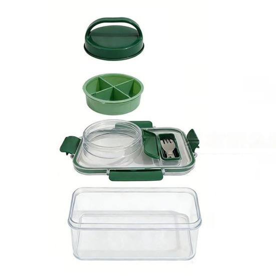 1/2Pcs Salad Jar Built-In Series Meal Prep Container with Dressing Cup Fork Leakproof Airtight Food Storage Box Picnic Portable Freshness