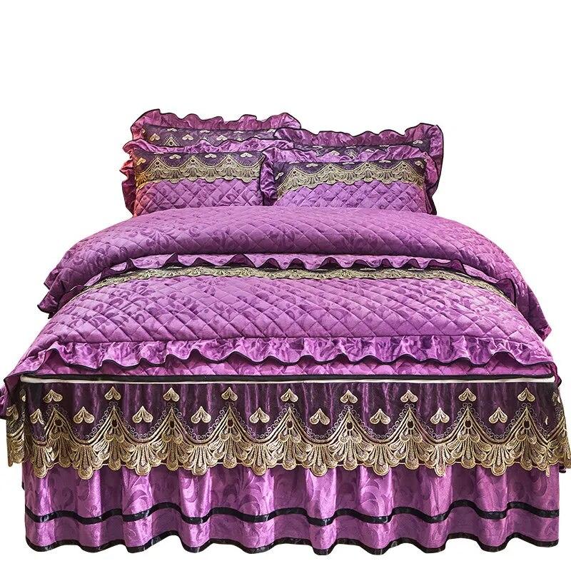 Set pilota matlasata din catifea Pat dublu 220x240 King Size Broderie Dantela Husa pilota de lux Solid 2 Fete de perna Moale