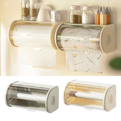 Wall Mount Roll Paper Holder Clear Dustproof Cover Modern Bathroom Kitchen Paper Towel Tissue Dispenser Organizer Storage Box