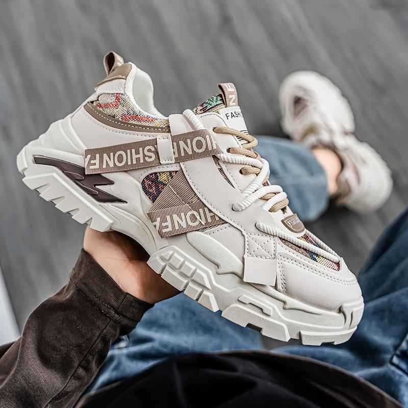 Chunky Sneaker Men Designer Sport Shoes Fashion Casual Artificial Leather Fabric Breathable Height Increased Flat Platform Shoes