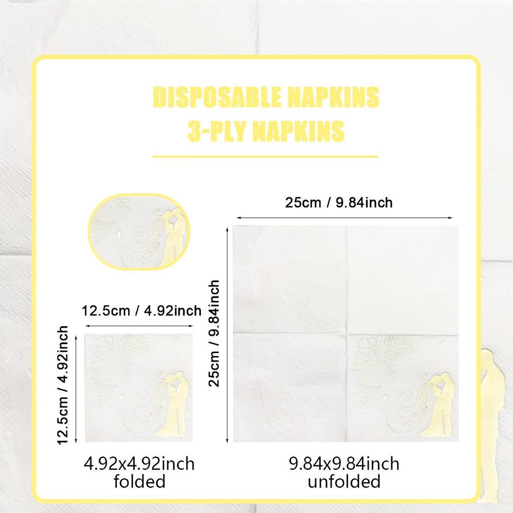 25x25cm 3-Ply Hot-Stamped Wedding Party Napkins - Elegant Disposable Paper for Western Food Celebrations