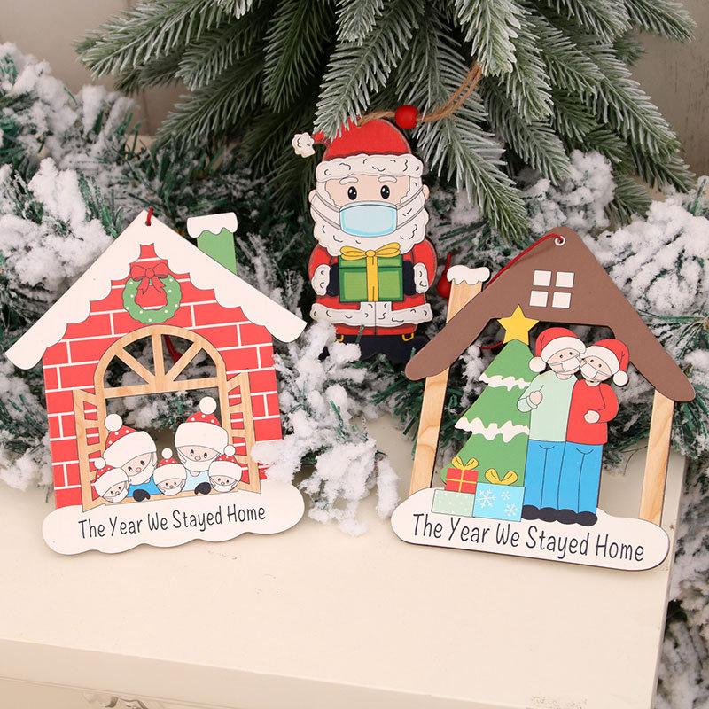 Wood Painted Pendants Christmas Decorations Christmas Tree Pendants Face Mask Pendants for The Elderly