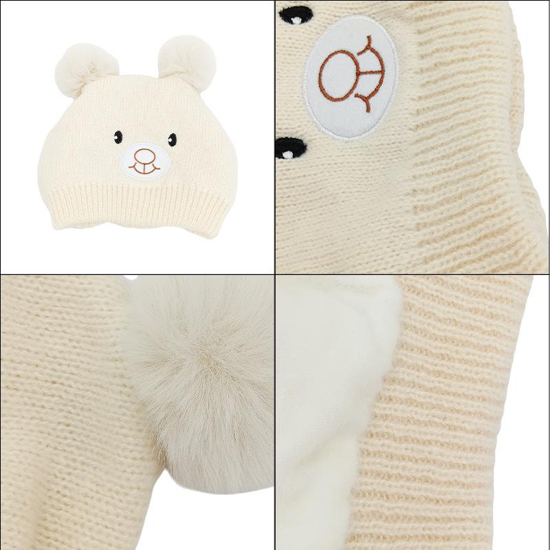 New Bear Children's Knitted Pullover Hat Winter Cold Protection Warm Children's Hat Baby Ear Protection Hat Scarf Integrated