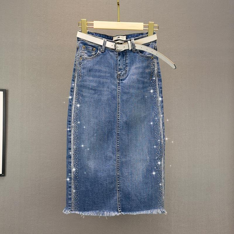 Fusta la moda de vara Fusta din denim cu strasuri cu design bodycon