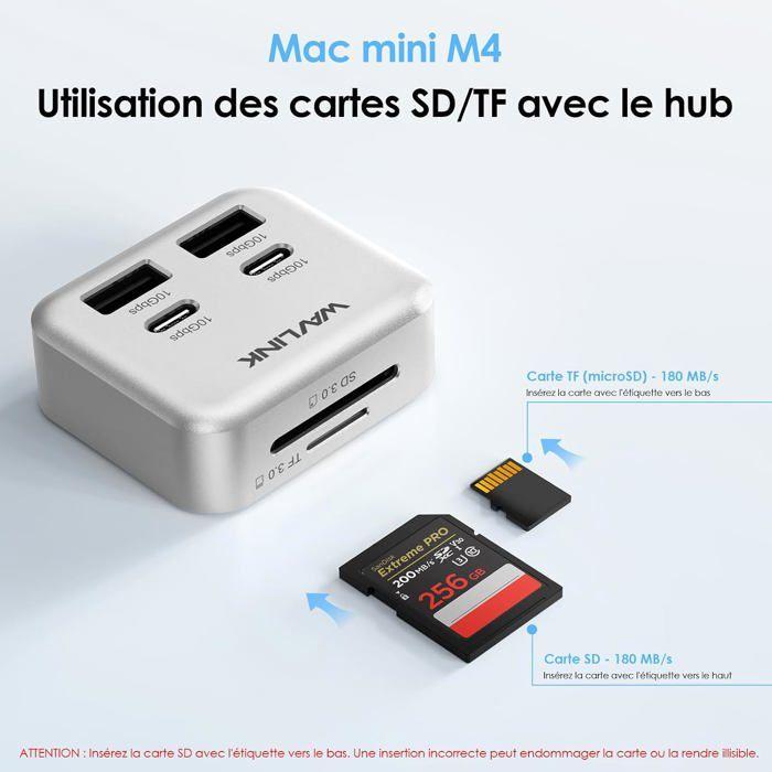 WAVLINK Hub 6 Ports pour Mac mini M4/M4 Pro | 2x USB-C 10G, 2x USB-A 10G, Lecteur SD/TF 3.0 | Transfert rapide &amp; connectivité…
