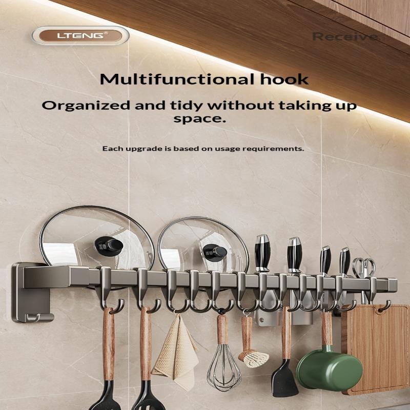 Multi-functional Wall-mounted Knife Holder with No-drill Kitchen Hooks for Easy Hanging and Organization